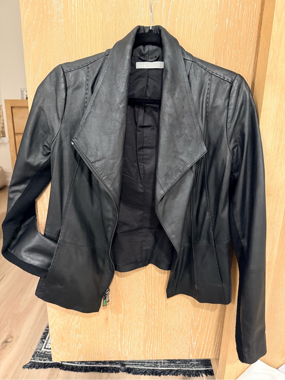 Vince Black Faux Leather Open Drape Jacket